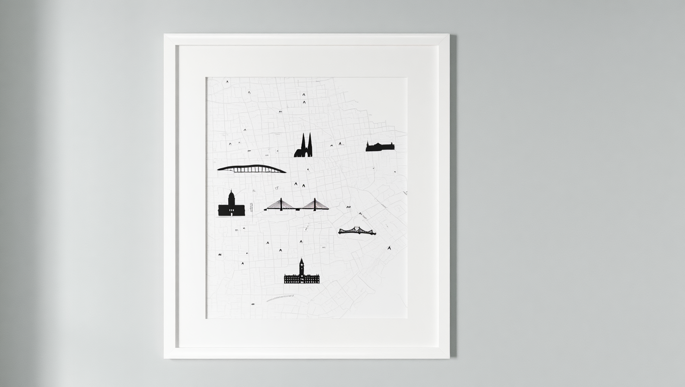 Glasgow City Map Poster – Black and White Minimalist Wall Art Print