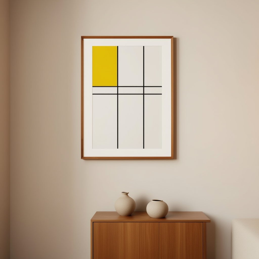 Composition with Double Line and Yellow by Piet Mondrian – Geometric Modern Art Print