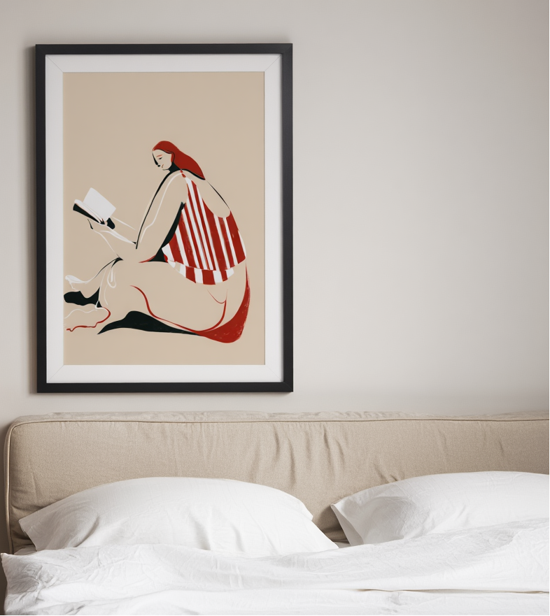 Woman Sitting Reading – Striped Print