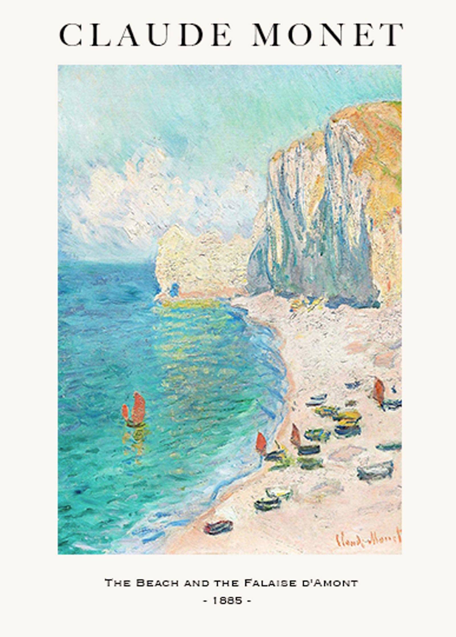 Set of 2 Claude Monet The Beach and the Falaise d'Amont & Monochrome Ink Floral Prints | Coastal Botanical Wall Art Set