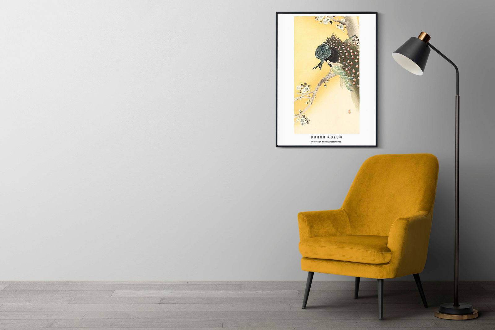 "Ohara Koson - Peacock on a Cherry Blossom Tree Poster - Hakyarts"
