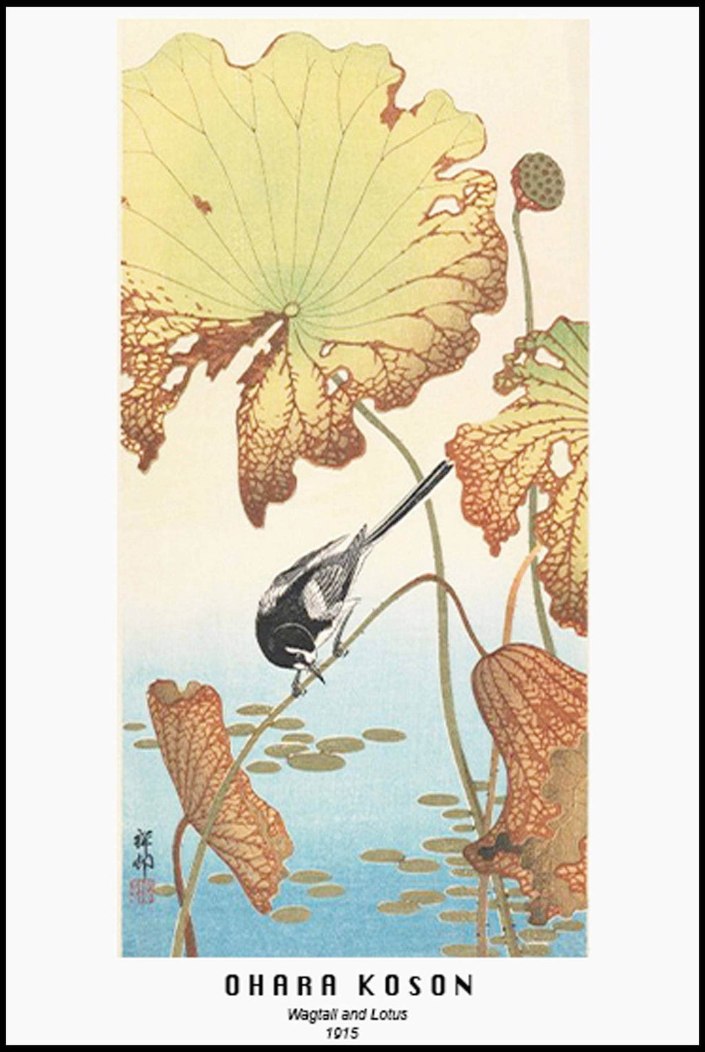 "Ohara Koson - Wagtail and Lotus Poster - Hakyarts"