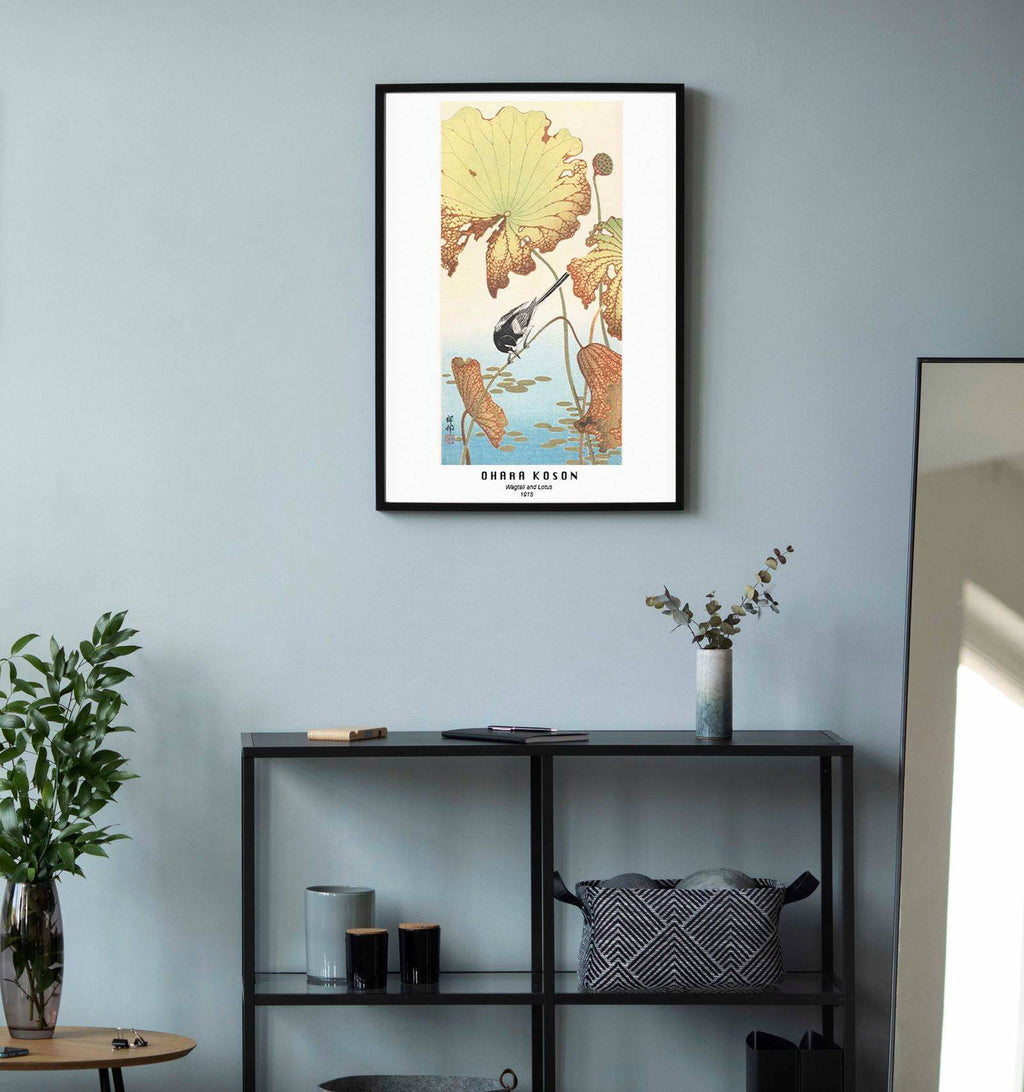 "Ohara Koson - Wagtail and Lotus Poster - Hakyarts"