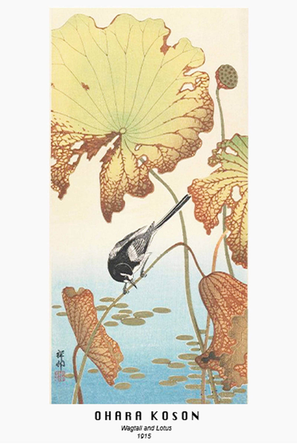 "Ohara Koson - Wagtail and Lotus Poster - Hakyarts"