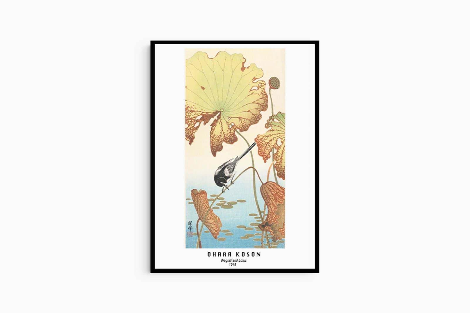 "Ohara Koson - Wagtail and Lotus Poster - Hakyarts"