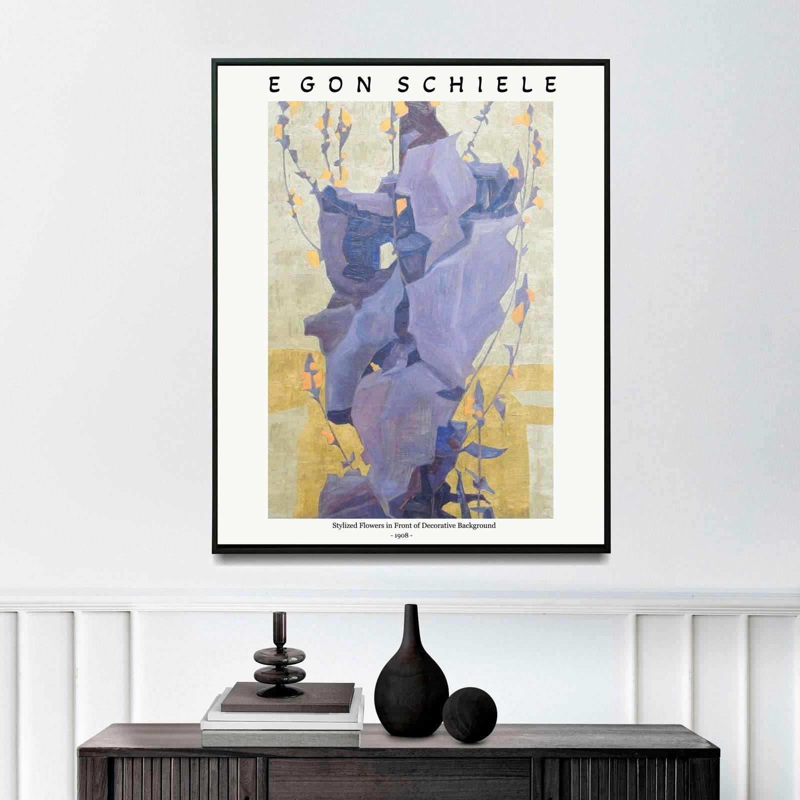 "Egon Schiele - Stylized Flowers in Front of Decorative Background Poster"