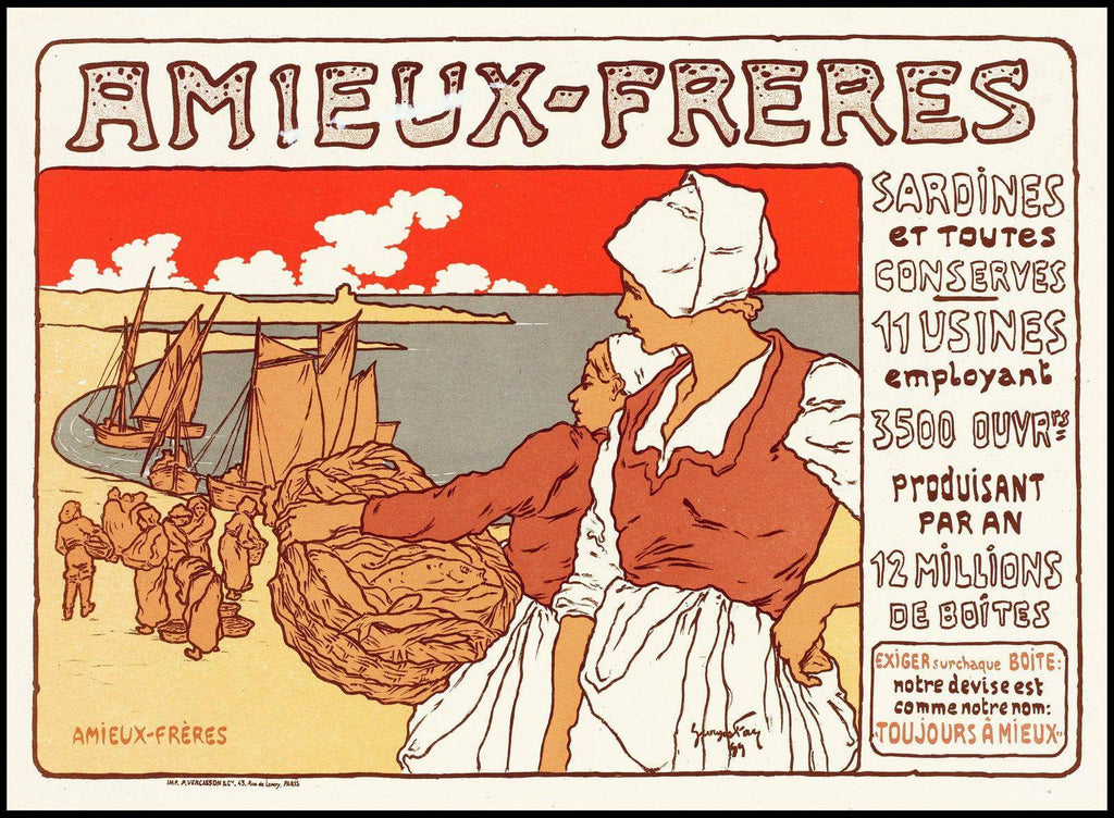 "Vintage Amieux-Freres, Sardines Poster - Hakyarts"