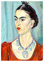 Set of 2 Frida Kahlo Portrait & Red & Pink Floral Poster | Contemporary Wall Art Set