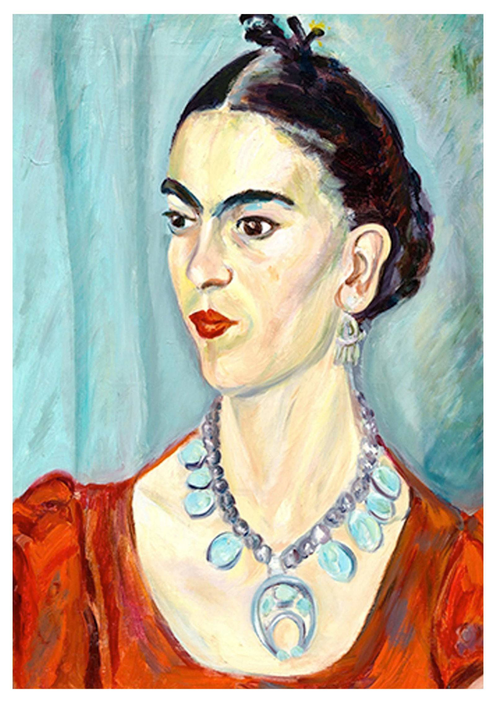 Set of 2 Frida Kahlo Portrait & Red & Pink Floral Poster | Contemporary Wall Art Set