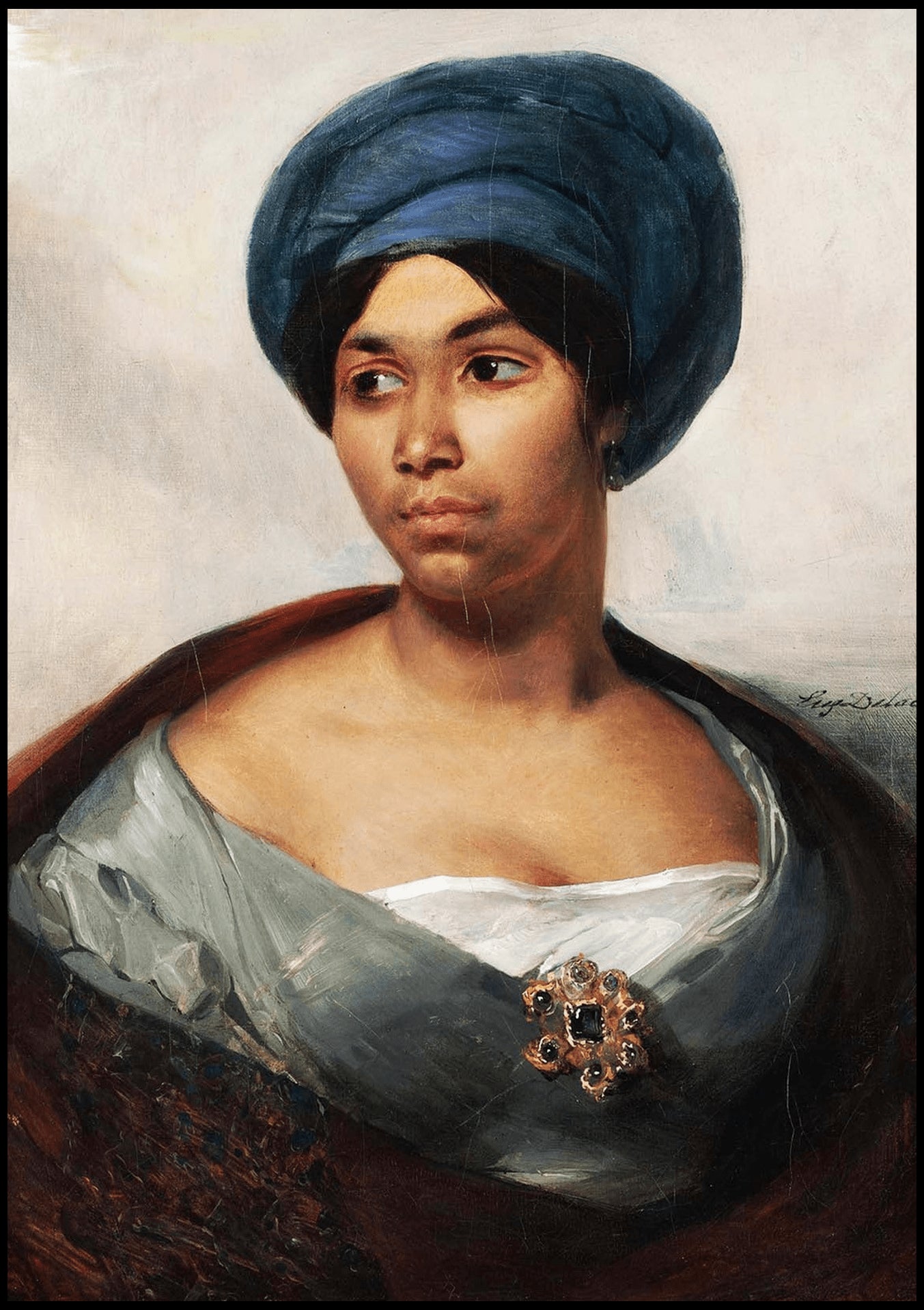 "Eugène Delacroix - Portrait of a Woman in a Blue Turban"
