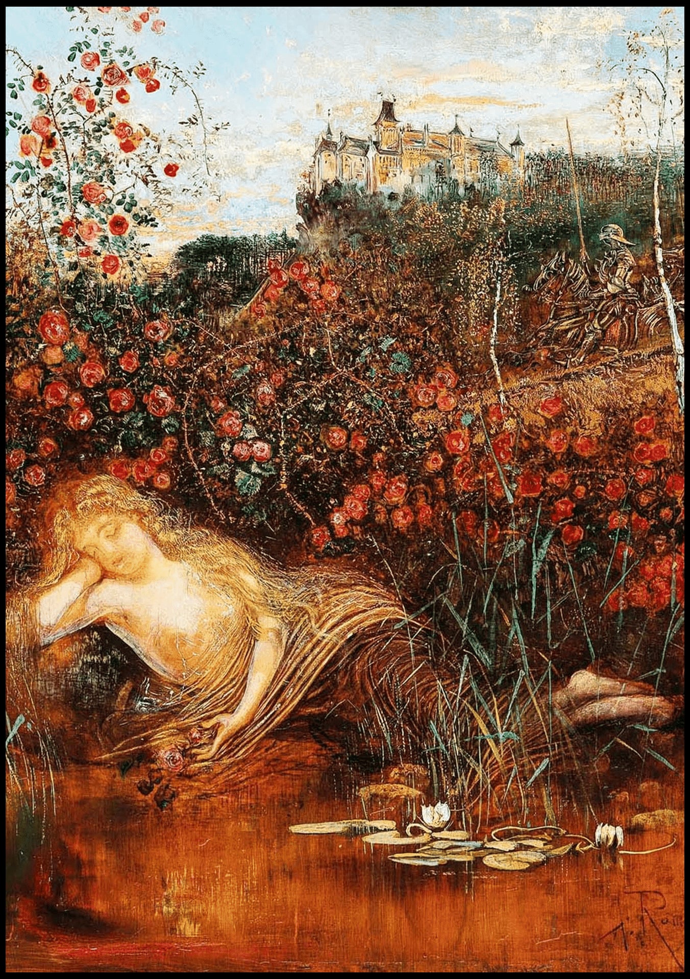 "Anton Romako - A Kamptal Nymph under a Rose Hedge - Hakyarts"