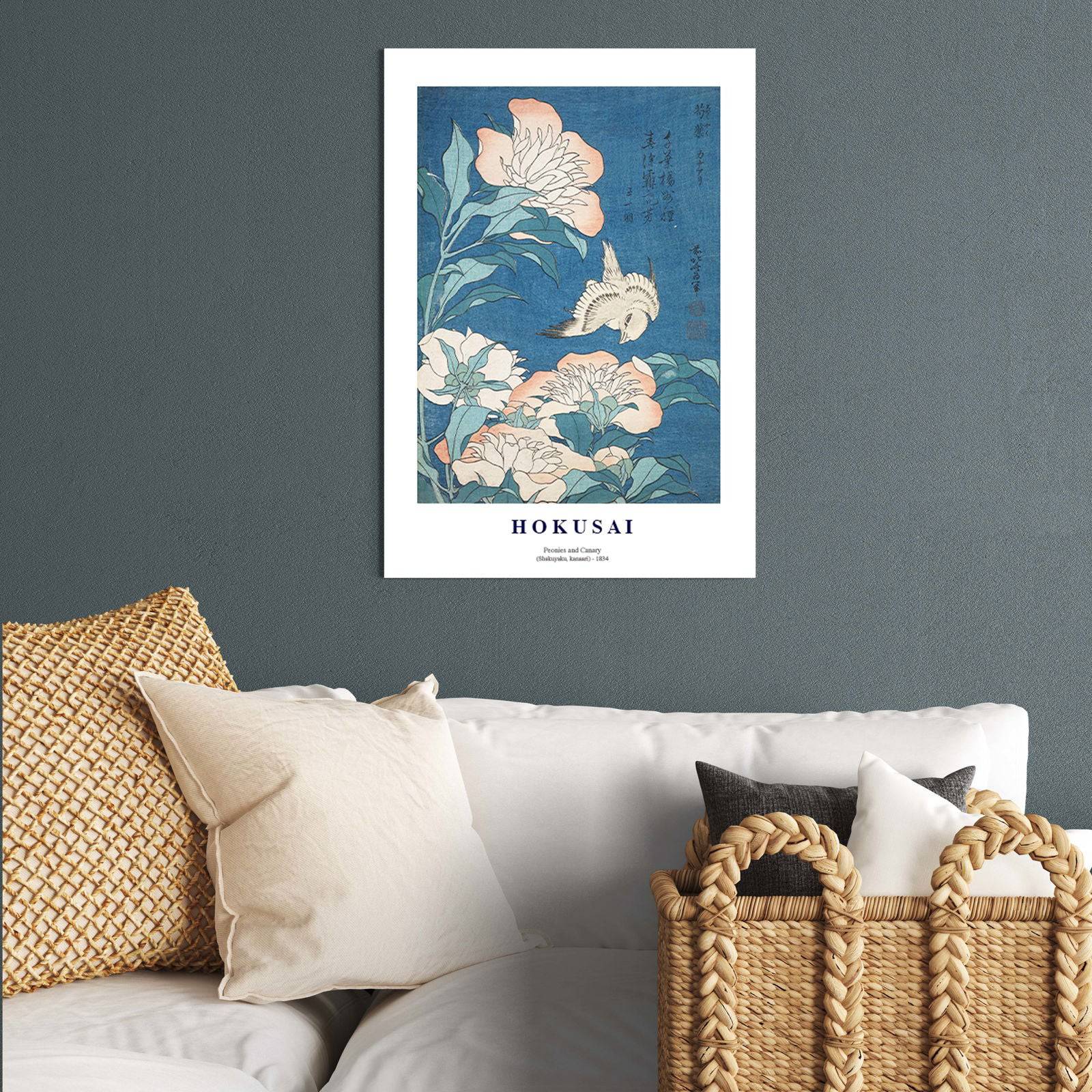 "Katsushika Hokusai - Peonies and Canary 'Shakuyaku, Kanaari' Poster"