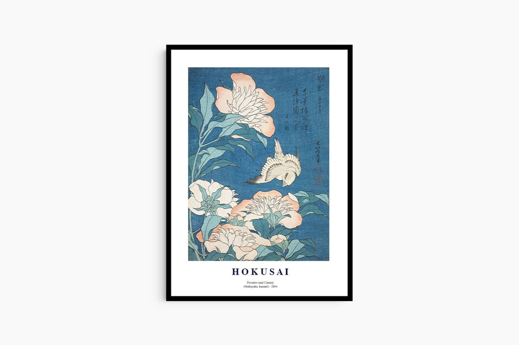 "Katsushika Hokusai - Peonies and Canary 'Shakuyaku, Kanaari' Poster"