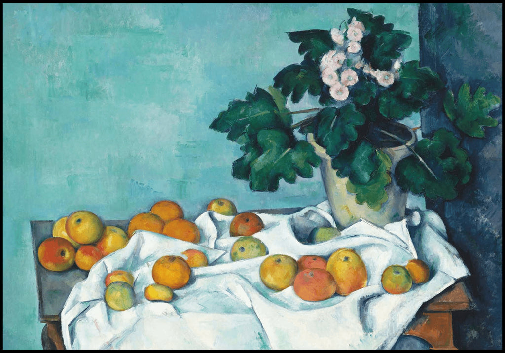 "Paul Cezanne - Still Life with Apples and a Pot of Primroses - Hakyarts"