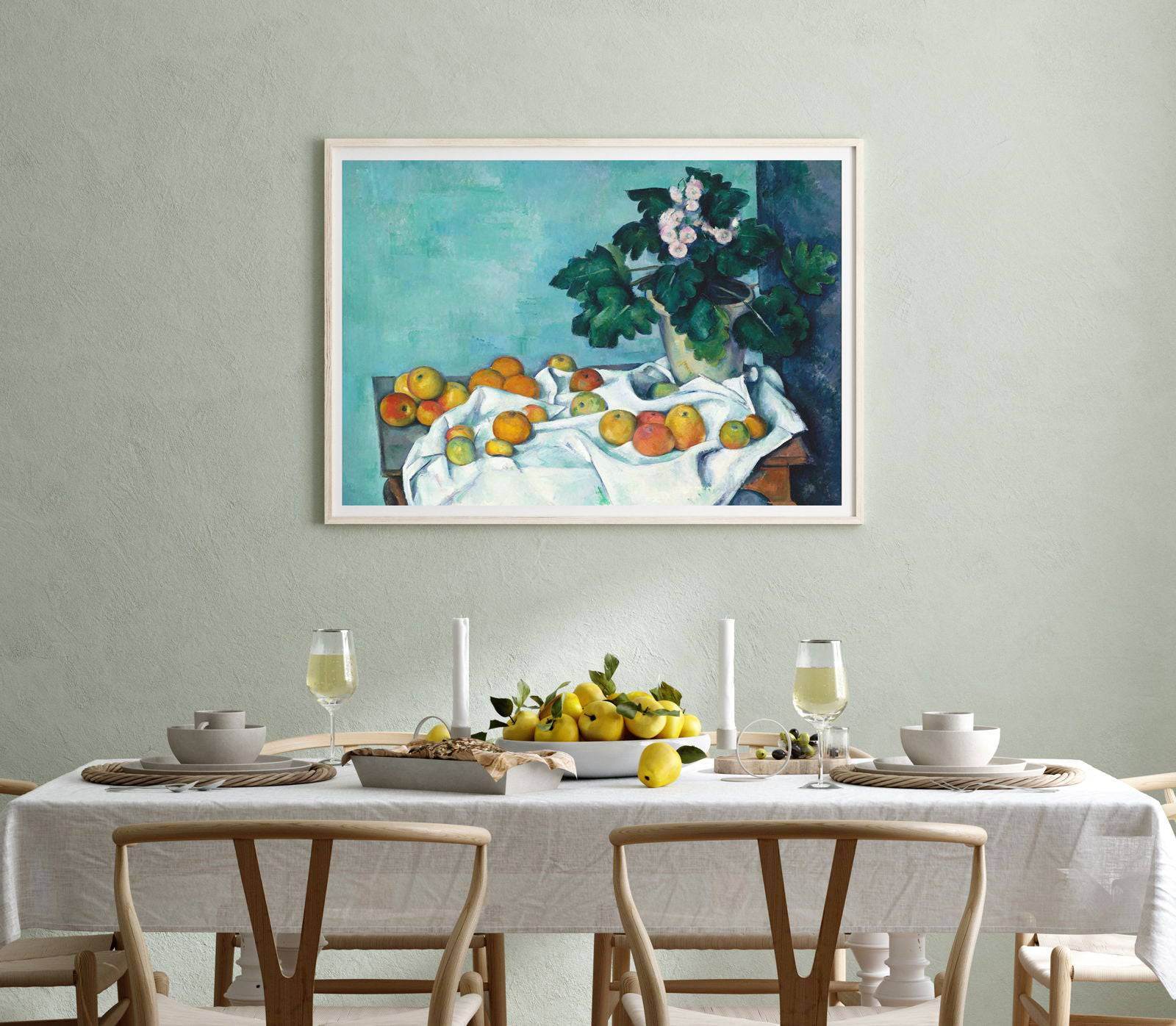 "Paul Cezanne - Still Life with Apples and a Pot of Primroses - Hakyarts"