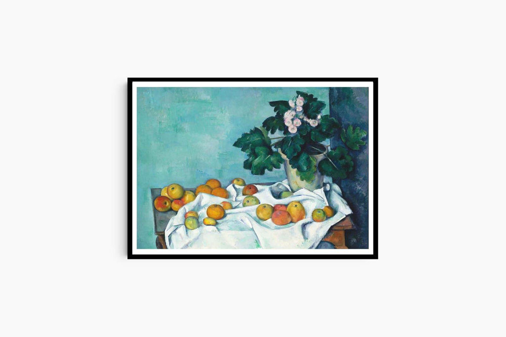 "Paul Cezanne - Still Life with Apples and a Pot of Primroses - Hakyarts"