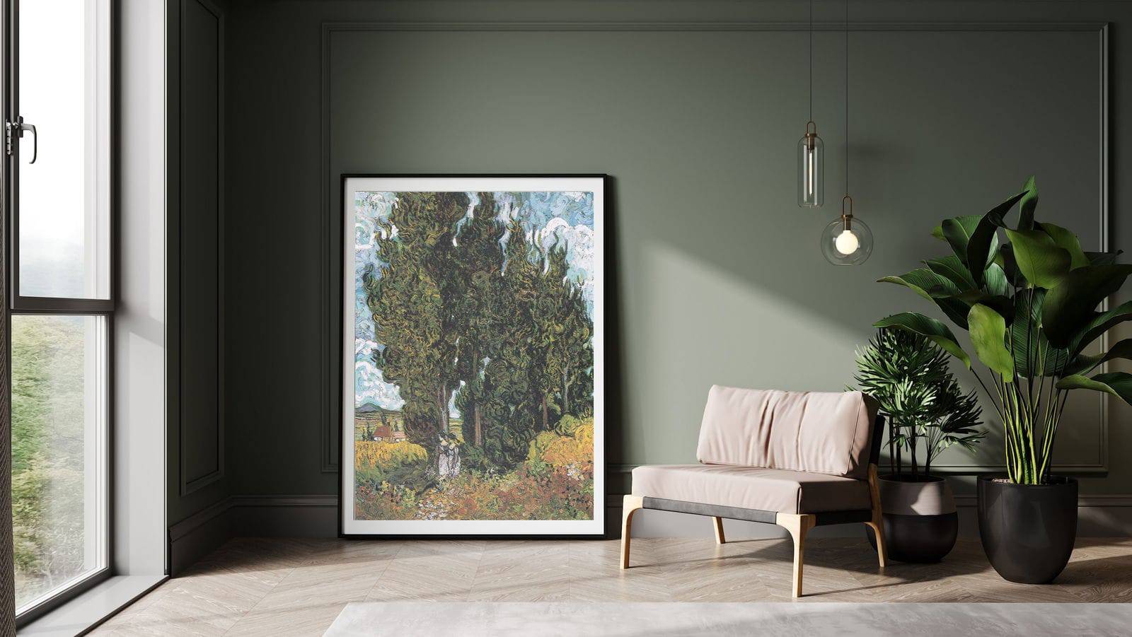 "Vincent Van Gogh - Cypresses with Two Figures"