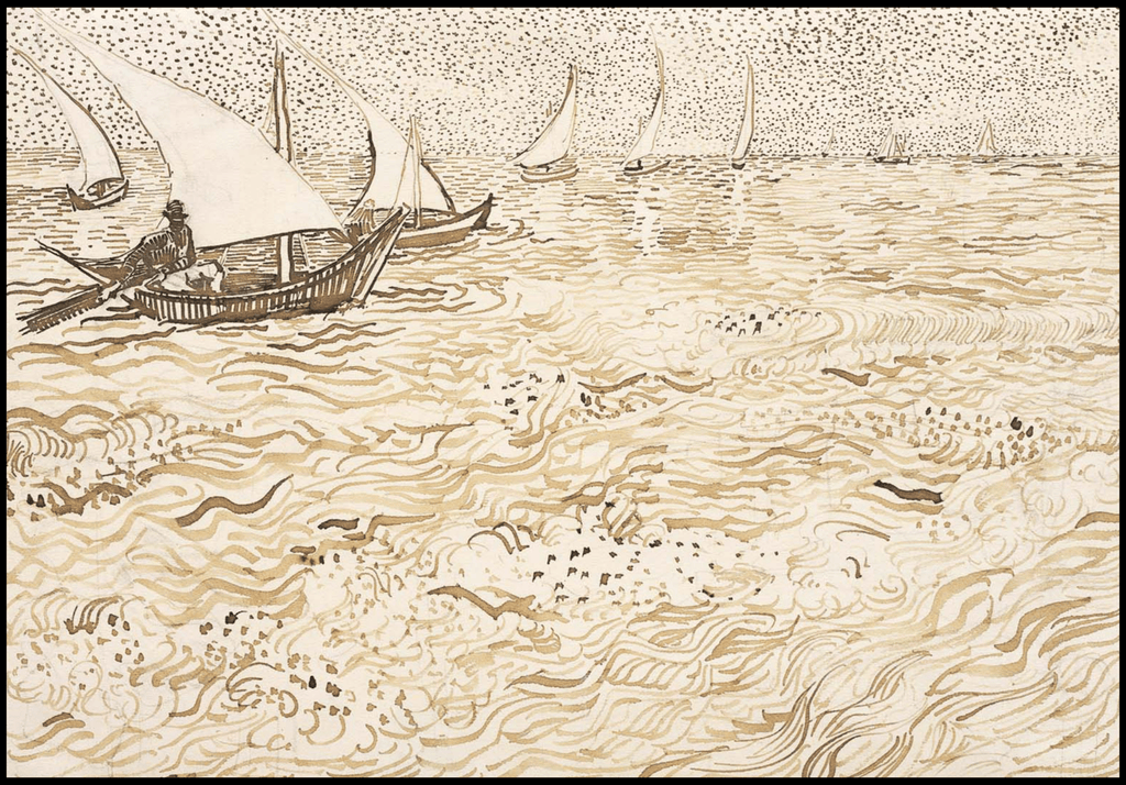 Set of 2 Wall Art Prints | La Vie Parisienne Magazine Cover & Vincent van Gogh Boats at Saintes-Maries
