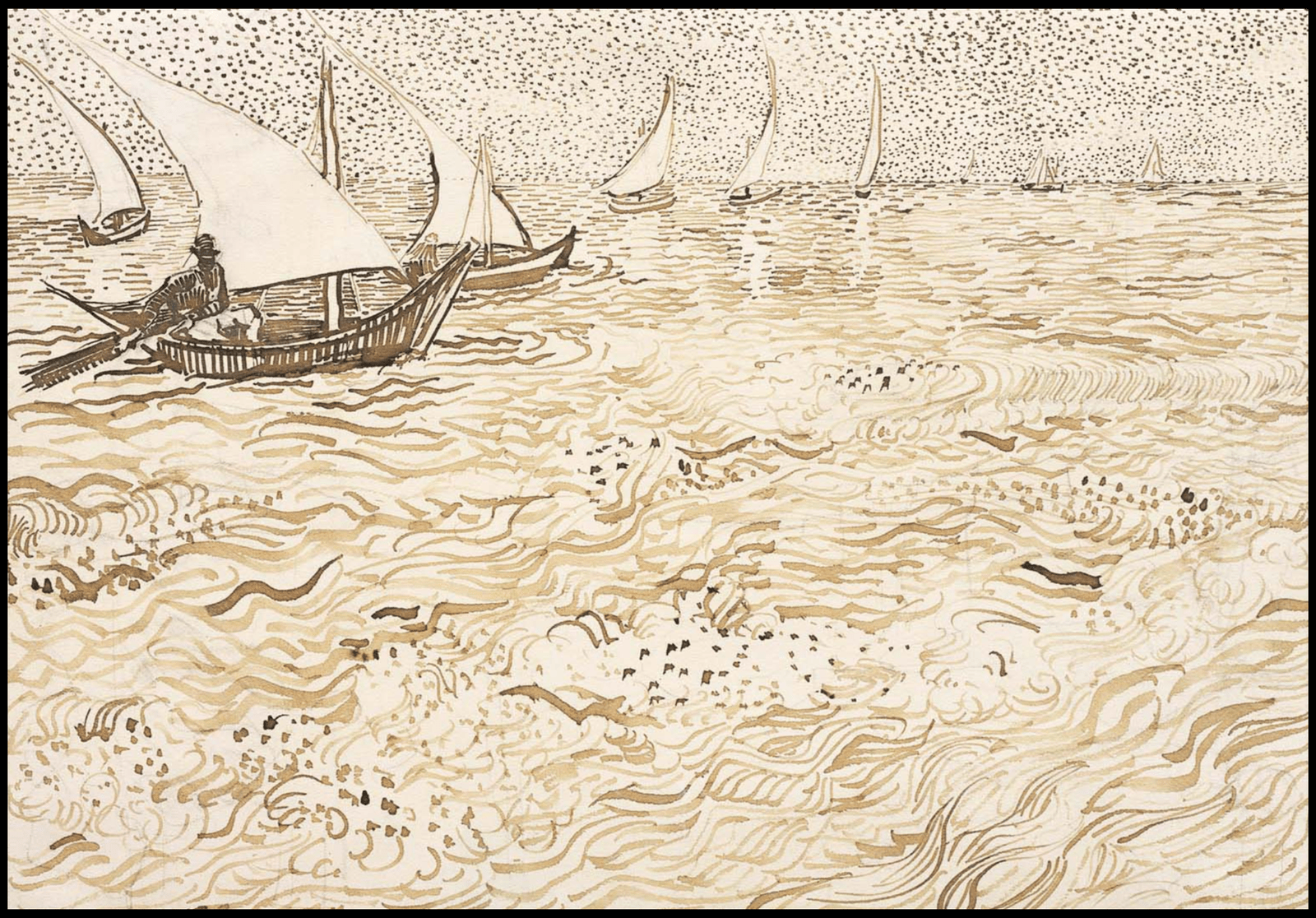 Set of 2 Wall Art Prints | La Vie Parisienne Magazine Cover & Vincent van Gogh Boats at Saintes-Maries