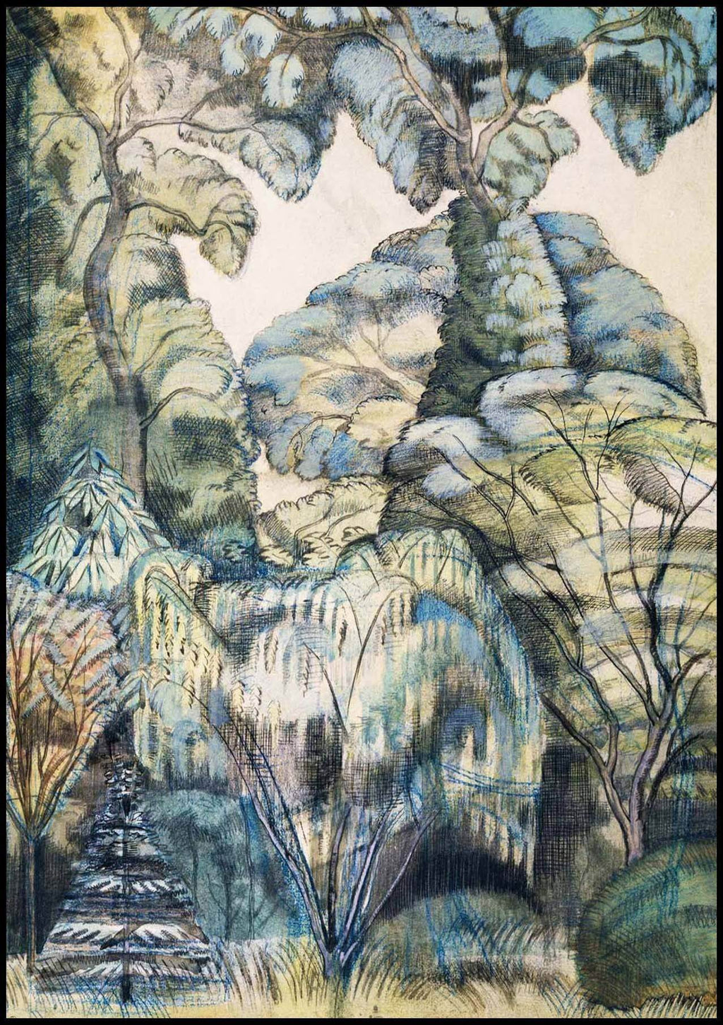 "Paul Nash - Trees in Bird Garden 'Iver Heath' - Hakyarts"