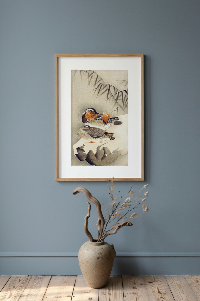 Affiche de Ohara Koson - Canards mandarins dans la neige