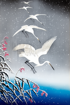 White Birds in Snow – Ohara Koson Poster | Japanese Nature Art Print - Hakyarts