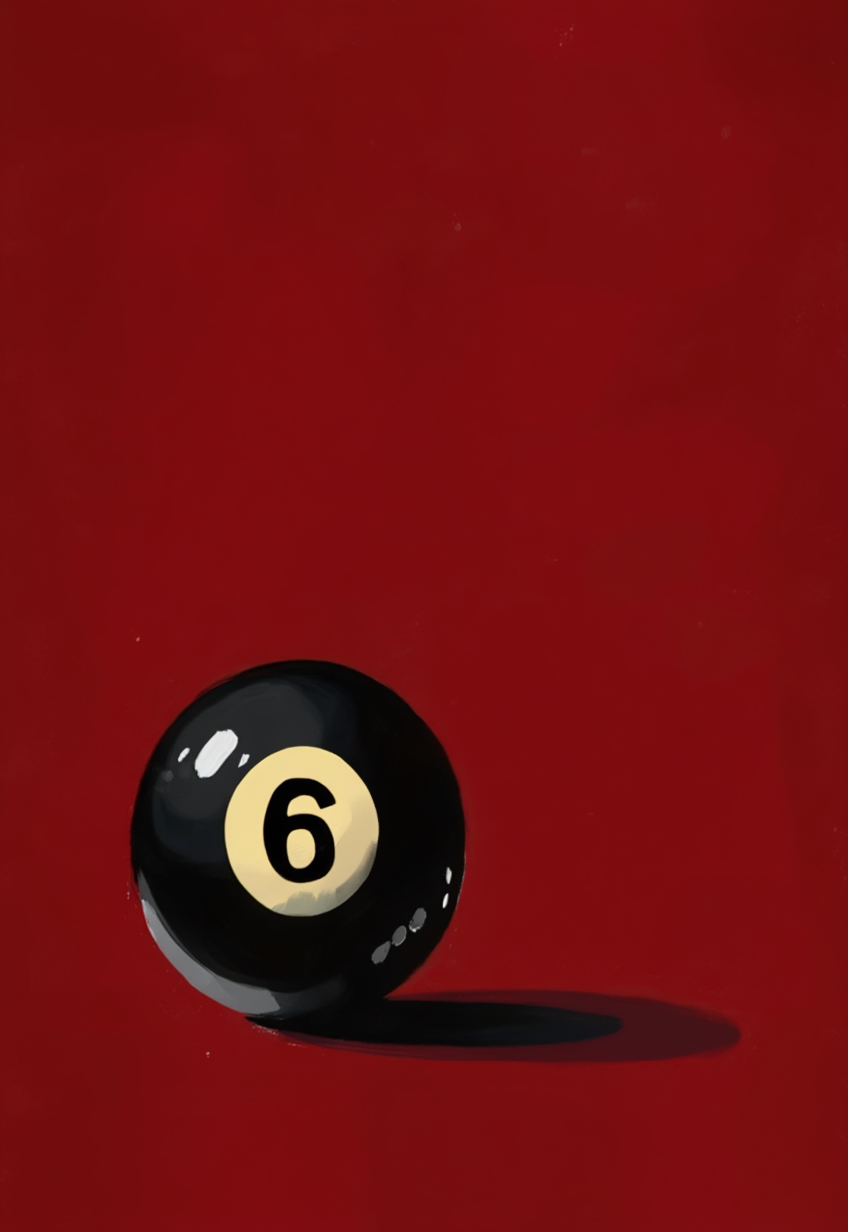 Red Black Pool Ball – Number 6 – Minimalist Wall Art Print
