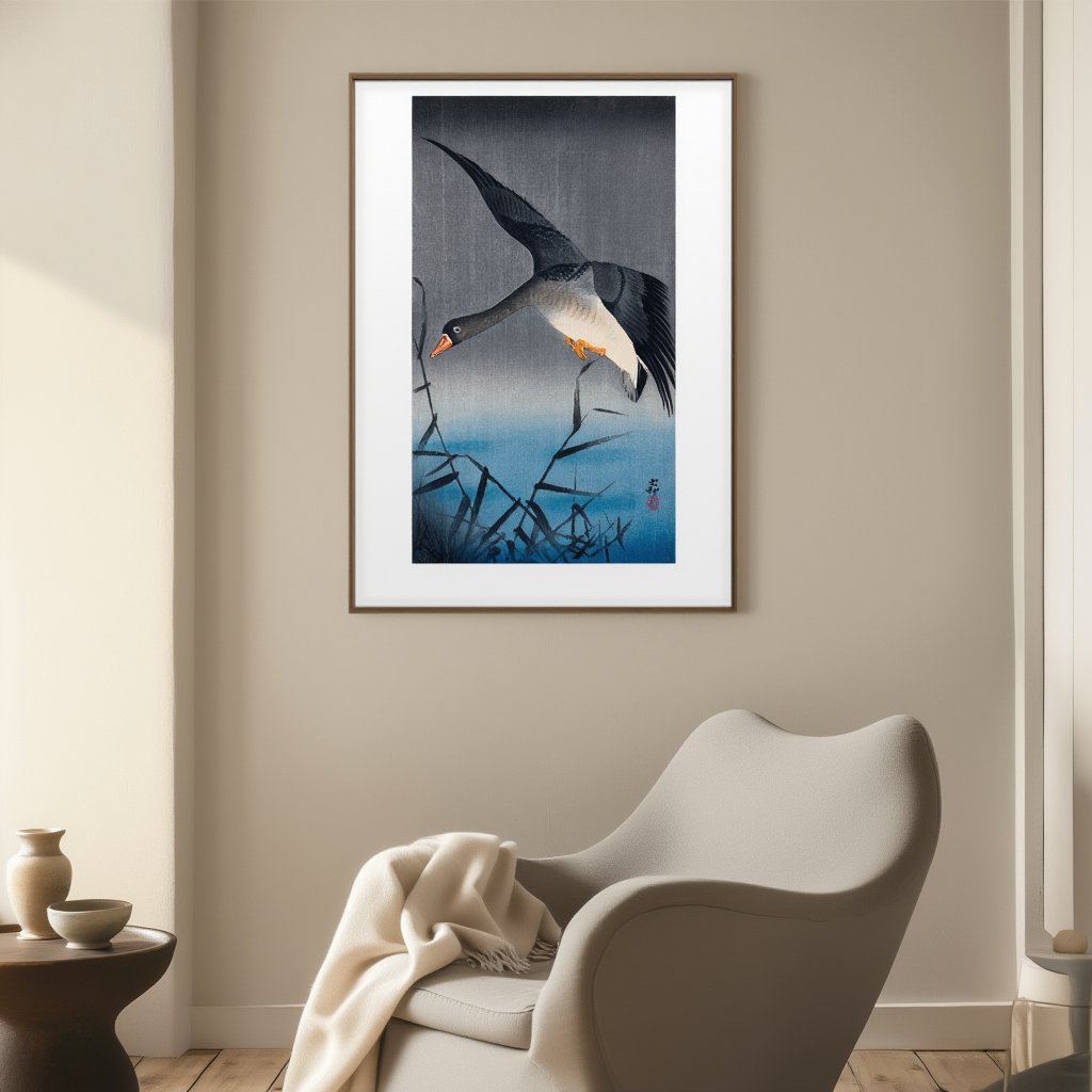 White-Fronted Goose – Ohara Koson Poster | Japanese Nature Art Print
