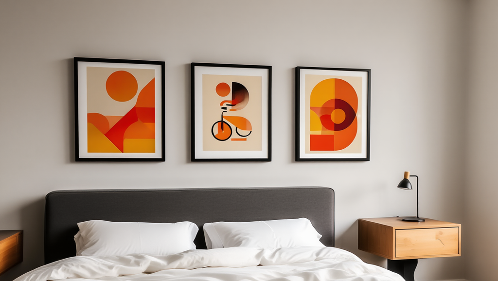 Abstract Orange Bauhaus Bicycle – Office Set of 3 Prints