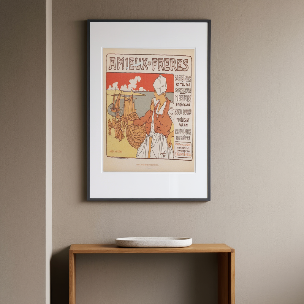 Vintage Amieux-Frères Sardines Poster – Early 20th Century French Advertising Art Print | Retro Wall Decor - Hakyarts