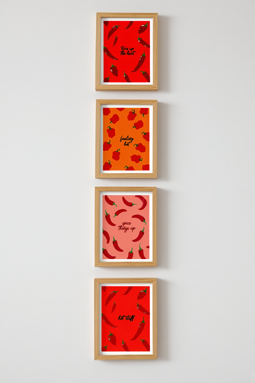 Red Spicy Peppers – Set of 4 Prints