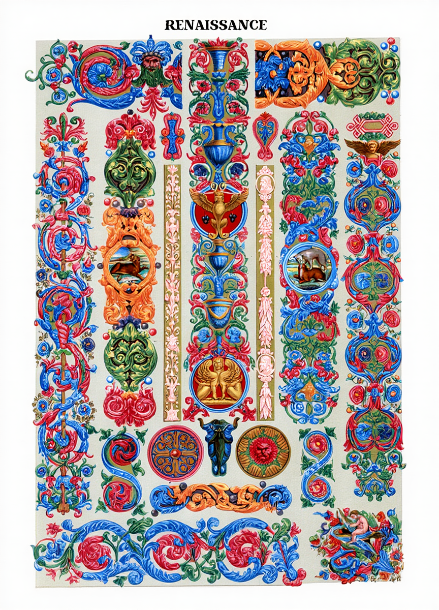 Polychrome Ornament Pl. 52 "Renaissance" by Auguste Racinet – Vintage French Decorative Art Print