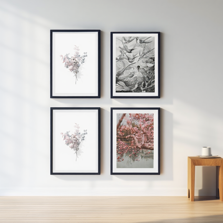 Timeless Blooms – 4-Piece Vintage Minimalist Wall Art Set