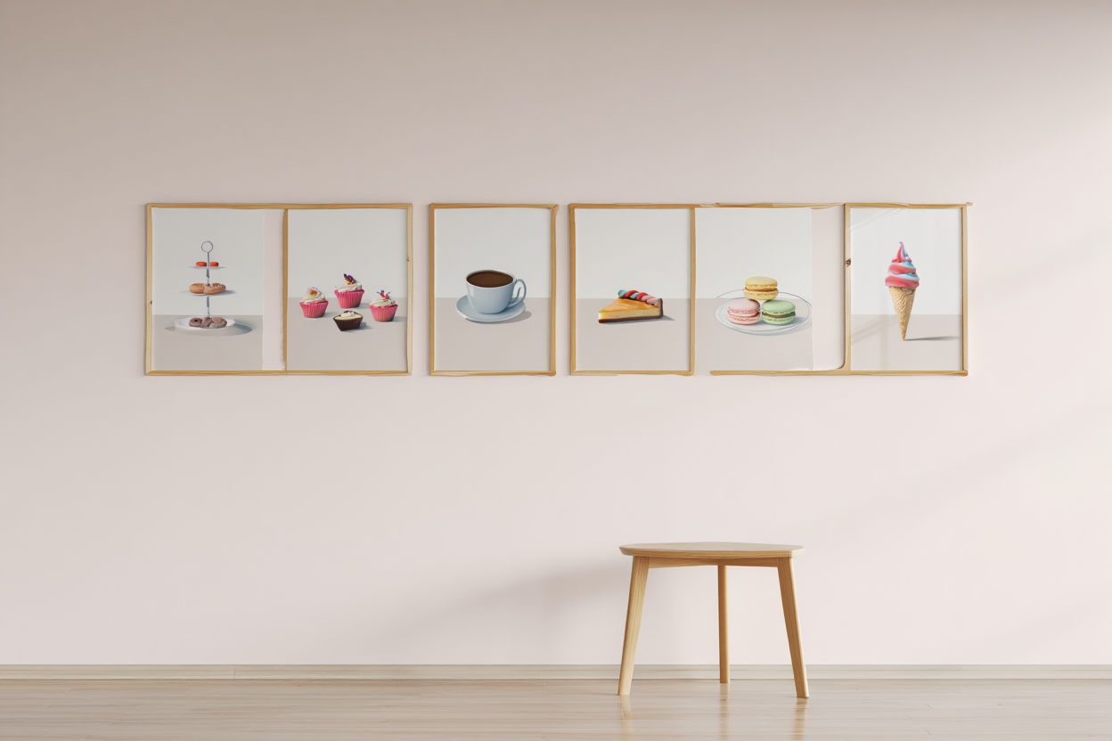 6 Nordic Dessert Prints – Minimalist Cake & Pastry Wall Art for Kitchen, Dining & Living Room Decor