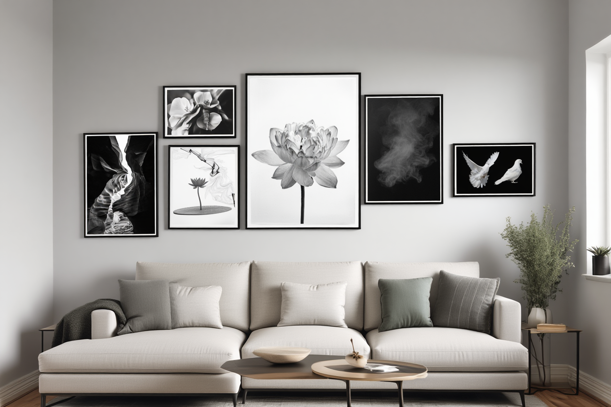 Tranquil Monochrome Nature Prints – 6 Serene monochrome Wall Art Set for Calm Interiors - 6 Prints