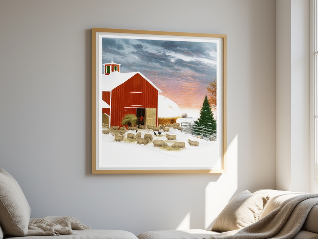 Barnyard in Winter (1885) by Horatio Shaw – Vintage American Farm Landscape Art Print