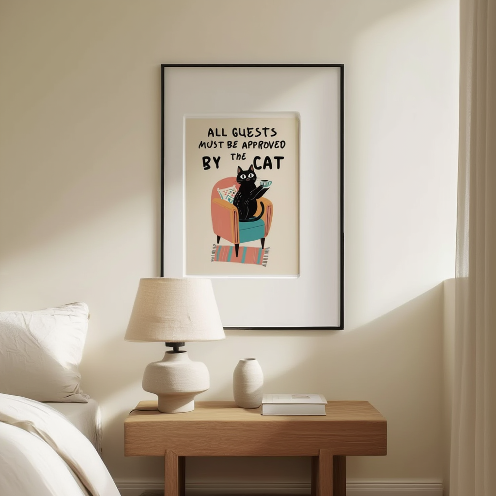 All Guests Must Be Approved By The Cat – Humorous Minimalist Art Print
