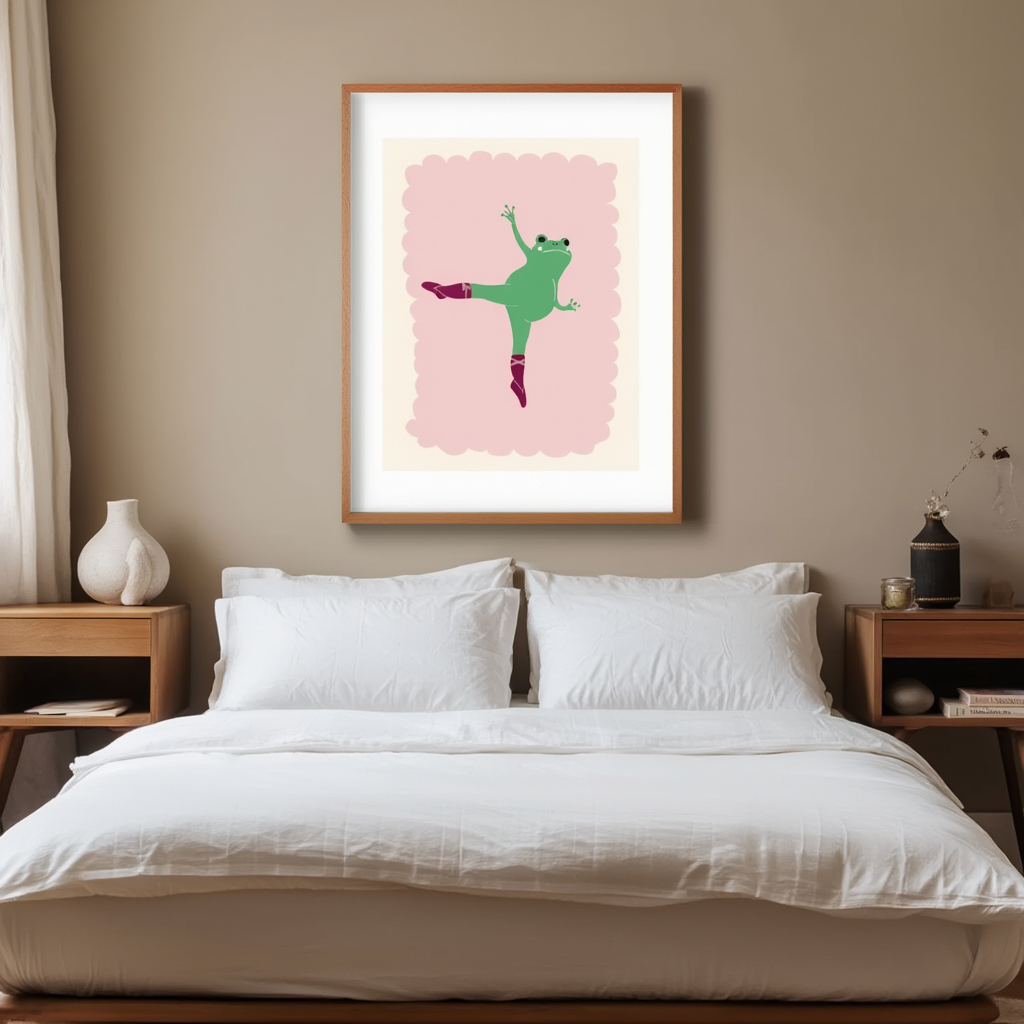 Dancing Frogs in Red Boots Art Print – Whimsical Animal Illustration