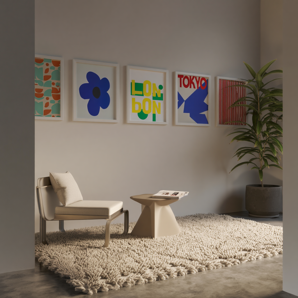 5 Prints – Colorful Mixed Floral Cities Abstract Art Collection