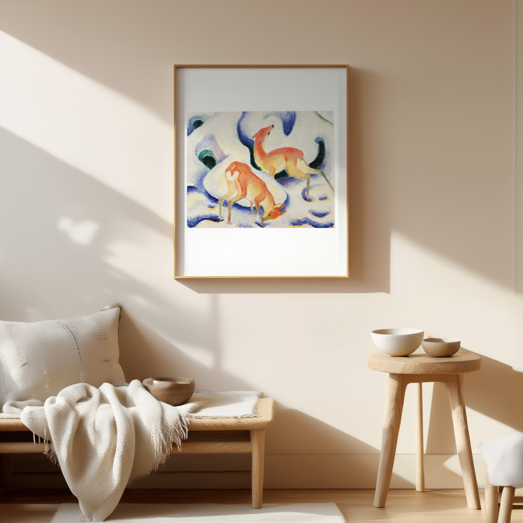 Deer in the Snow by Franz Marc – Expressionist Animal Art Print - Hakyarts