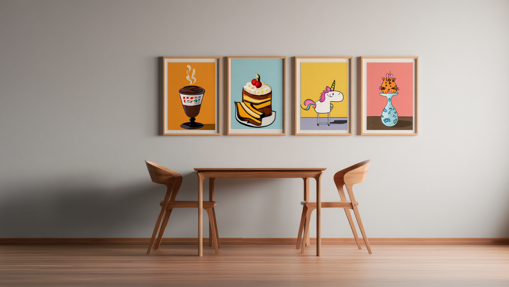 Abstract Cartoon Mix – Dining Room Set of 4 Modern Prints