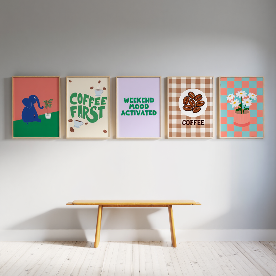 Colourful Electric Green – Weekend Mood Coffee 5-Prints