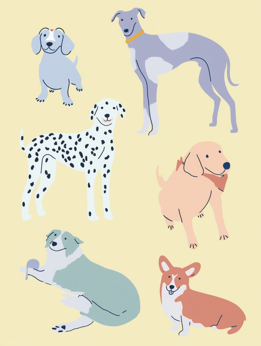 Set of 4 Bauhaus Dogs Prints – Modernist Geometric Wall Art - Hakyarts