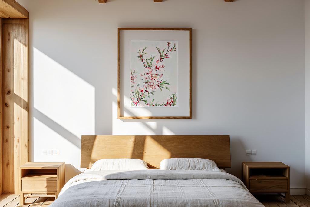 Megata Morikaga – Peach Tree Branches with Leaves and Blossoms | Art Print