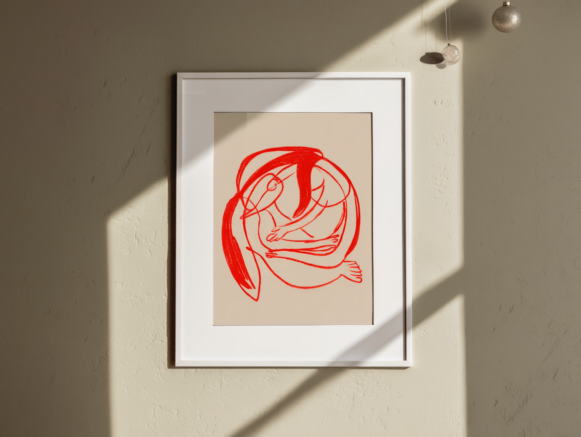 Red Embrace – Figurative Line Art Print