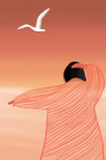 Abstract Female Figure Flying Seagull – Modern Minimalist Wall Art Print