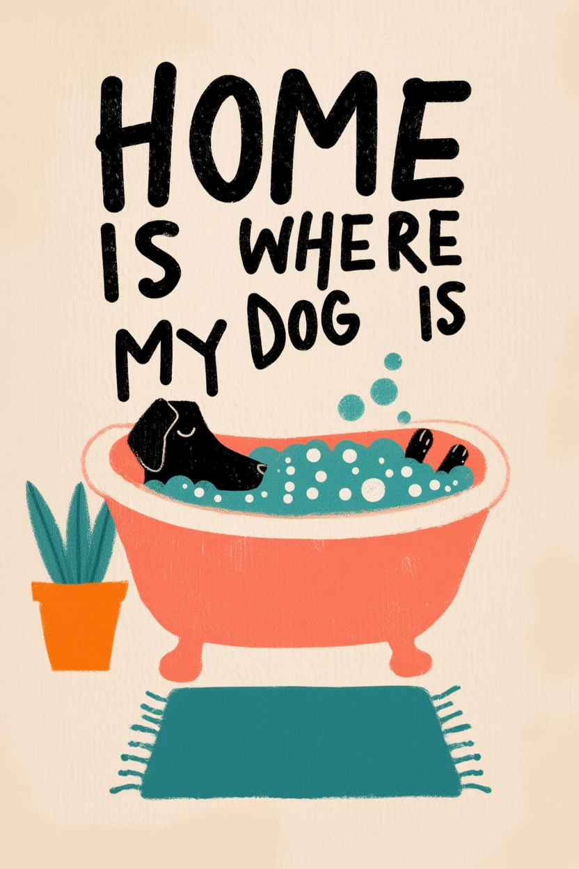 Home Is Where My Dog Is – Humorous Minimalist Art Print