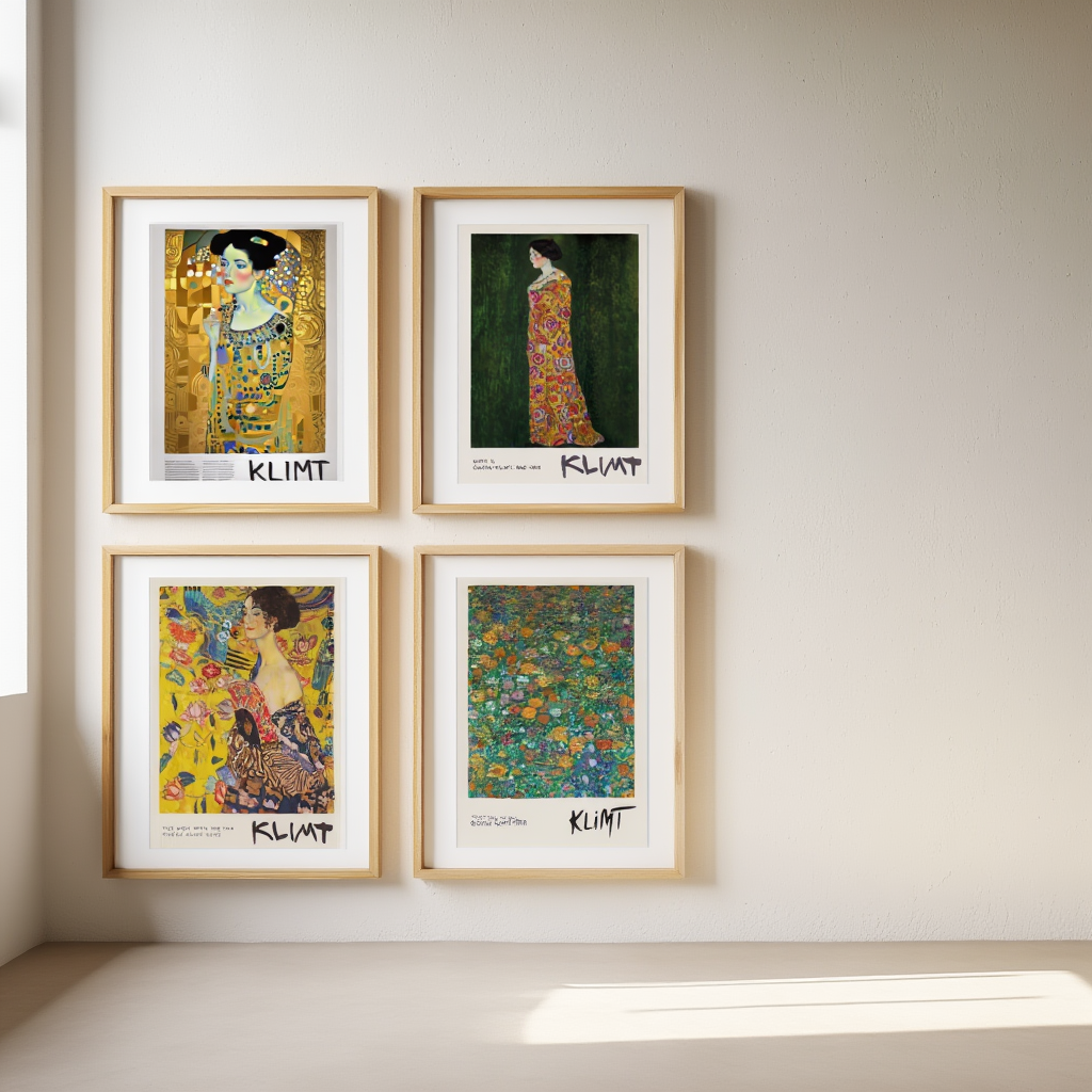 Gustav Klimt – 4 Elegant Golden Wall Art Prints | Classic Gallery Wall Décor for Living Room, Bedroom & Office
