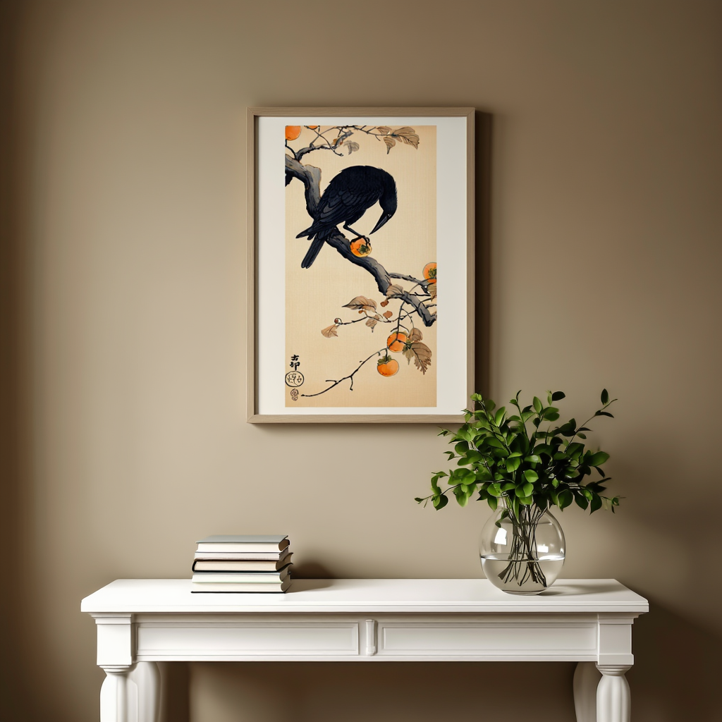 Ohara Koson - Crow eating a Persimmon Poster