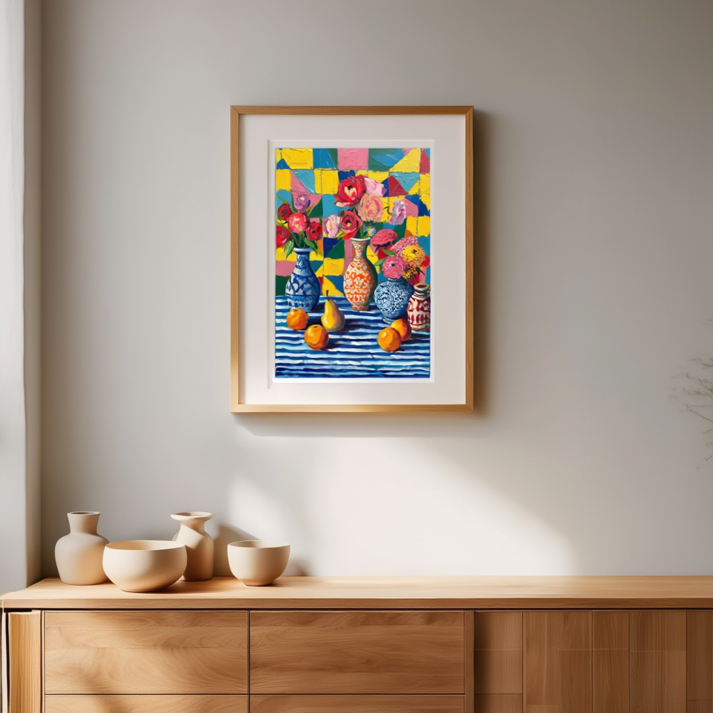 Fresh Flowers on the Table – Contemporary Floral Still Life Illustration